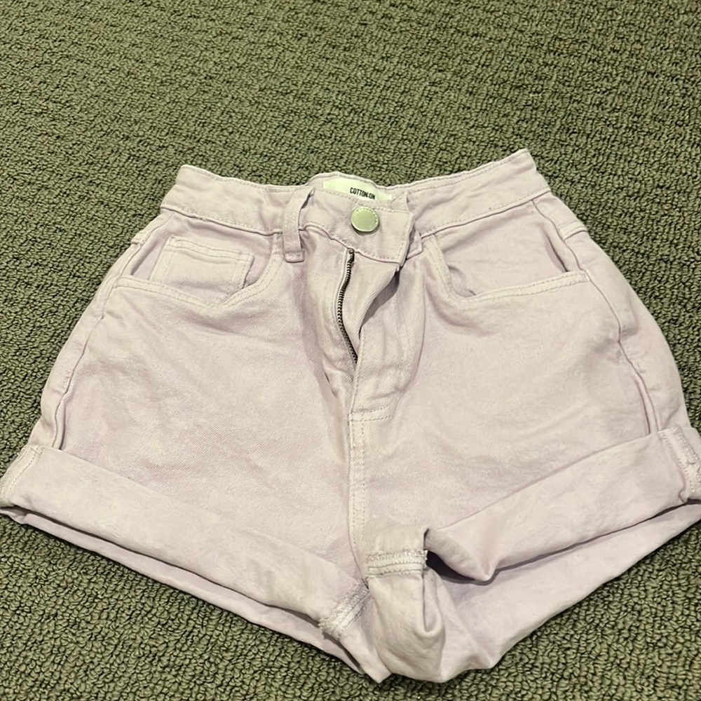 purple jean shorts